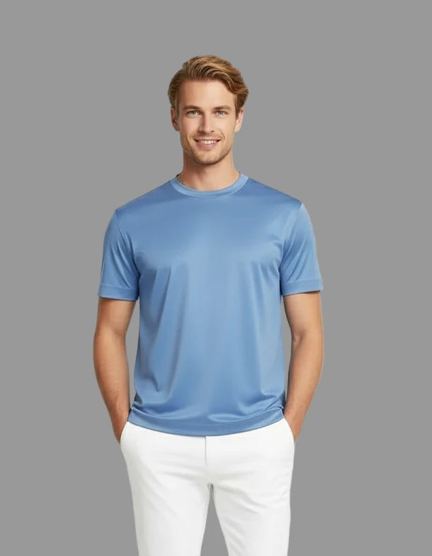 Glans Elastisch T-Shirt -Licht Blauw
